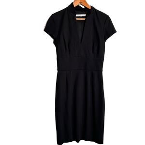 Trina Turk Ponte Sheath Dress S 4 6 Black Academia Office Career LBD V Neck